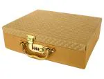 Kuber Industries 4 Rod Wooden Bangle Box|Pearl Studded Design Removable Rod Bridal Organizer With Mirror & Number Lock System,(Gold)