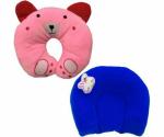 Chinmay Kids Pink & Blue Mustard Seeds, Polyester Fibre Animals Baby Pillow Pack of 2