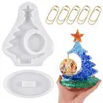 Hasthip Christmas Tree Resin Mold, Diy Christmas Tree Ornament With Round Hanging Photo Frame Mold & Base Large Christmas Tree Silicone Resin Mold, 8.3 * 6.8 Inches