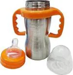 Child Chic Stainless Steel 2 in 1 Baby Feeding Bottle(290ml) with Nipple and Spout with Trainer Handle, (Orange)
