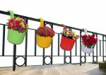 Joren Combo Pack of 4 Colourful Hanging Railing Pots | Heavy Plastic Material Gamla | Flower Pots | Decorative Pots for Outdoor