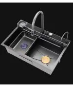 Pishacho Stainless Steel Piano Waterfall Kitchen All in One Multifunction 304 Grade Sink 18x30 Black\