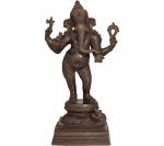Idol Collections Brown Brass Standing Ganesha Ganesh Murti Statue Ganpati, Idol Collections Gold Ashoka Pillar Decorative Indian Chakra Home Office Desk Golden, 15.1 Inch