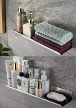 GOSAI Stainless Steel Bathroom Shelves for Home Decor Wall Mounted Shelf, Floating Shelf |Storage Organizer | Rack for Bathroom | Living Room | Kitchen Shelf of 2 Pcs (Silver, 15x5 inch)