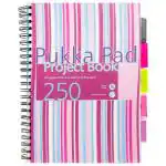 Pukka Pad A4 Size Single Line Ruled Subject Book 6 Subject Book 250 Pages Perforated Pages Pink Hard Back Cover Wirebound Repositionable Dividers With Storage Pockets Stripes Range