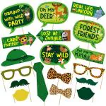 Zyozique 18Pcs Jungle Safari Photo Booth Props Wild Animals Forest Themed Party Props Kit For Jungle Safari Kids Baby Shower Birthday Party Decoration