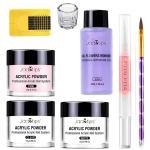 PRO ROOP 8 in 1 - Acrylic Powder and Acrylic Monomer Liquid , Nail Brush , NAIL ART PEN BRUSH , Nail Forms , Glass Cup , White/Clear/Pink Acrylic Powder and monomer Liquid kit Set