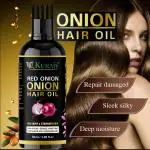KURAIY Red Onion Black Seed Hair Oil WITH COMB APPLICATOR Controls Hair Fall NO Mineral Oil Silicones Cooking Oil Synthetic Fragrance, Hair Oil (50 ml) & (MEN & WOMEN)