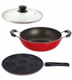 Nirlon 3 pcs of Red 3 Layer Non-stick Aluminium Coated Dishwasher Safe Kitchenware Cooking Utensils Set