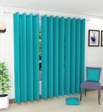 Decorvilla Turquoise Solid Faux Silk Long Door Curtain - 8 Ft (Pack Of 4)