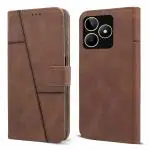 Champion Cover Case for Realme C51 (Stitched Leather Finish | Magnetic Closure | Inner TPU | Foldable Stand | Wallet Card Slots | ( Brown )