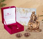 International Gift Brown Metal Ganesh Idol With Agarbatti Incense Stick Stand Diya With Beautiful Gift Box Packing With Carry Bag