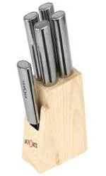 La'Forte Silver Stainless Steel Kitchen Knife with wooden Stand(Set of 5)