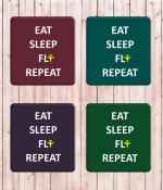 Whats Your Kick Eat Sleep Fly Repeat Quotes Printed Set of 4 Coaster With Metal Stand