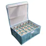 Inditradition Non-Woven 24 Shelf Foldable Storage Box For Innerwear, Socks, Tie, Scarf ( 31X24X12 Cm, Blue)(Cotton)