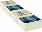 ZOVIRA 5 Grids Drawer Organizer for Jeans Socks, Scarves, Leggings, Skirts, T-shirts (Beige) Pack of 4