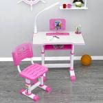 StarAndDaisy Multifunctional K80 Kids Children Study Table and Chair with Adjustable Height with Book Holder with LED Light (Pink)