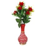 Bs Amor Red Beautiful Artificial Vase With Flower Bunch With Red Wooden Vase