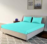 LIVING LEISURES Breathable Teal Solid Cotton Bedsheets with Pillow Cover Set 2.54 x 2.24 m Queen size (3 pcs)