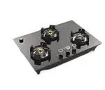 Padmini Indian Burner Auto Ignition 3 Burner Glass Built in Glass Gas Hob Black (CS 301 GL IB) (2 Big, 1 Small Burner)