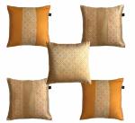 Lushomes Jacquard Campanula Orange Design 1 Cushion Cover Set (Pack of 5, 16 x 16 inches)
