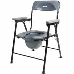 Entros MS Powder Coated Portable Foldable Front Cut Commode Chair with Pot Bucket & Handrest - FC-C779C