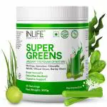 INLIFE Super Greens Powder Supplement | Spirulina, Moringa, Chlorella, Alfalfa, Wheat Grass, Barley Grass Blend | Immune Support, Energy Boost, Detox, Antioxidants - 200g (Super Greens)