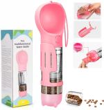 QpetsDog Water Bottles Portable Leak Proof Dog Water Dispenser with Drinking and Feeding Function Lightweight Pet Water Dispenser for Walking and Travel for Dog, Cat 300ml(Pink)