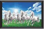 saf 7 Horses Sunrise Vastu FRAMED UV COATED Digital Reprint 10 inch x 14 inch Painting (With Frame) SAFKH10