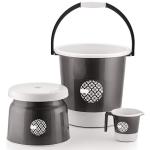 Liza Plastic Bucket, Tub & Mug Bathroom Set 3 pcs, Heavy Duty, Large Capacity (Black)