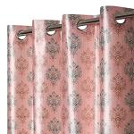 Grihshobha Pink Damask Polyester Window Curtains (152.4 x 121.9 cm) (Pack of 2)