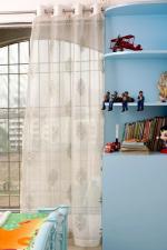 Parda Online Grey and Golden Linen Self Design Eyelet Vintage Window Curtain 9ft, (Pack of 1)