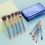 Roslet 10 pcs glitter sparkling makeup brush - Blue Makeup Brushes with bag best quality