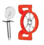 Urban Buy Stainless Steel SS Pizza Cutter With Stainless Steel 8 Sharp Blade Apple Cutter & Multicolour, (Pack of 2)