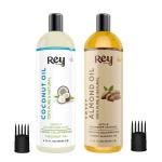 Rey Naturals Cold Pressed Castor Oil and Sweet Almond Oil for hair and skin 200ml Plus 200ml