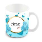 Jiya EnterpriseTuelip White Ceramic Printed Design Of Name Amin For Coffee Mug - 350 ML
