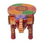 RAJASTHANI HAAT AND CRAFT 8-Inch Wooden Elephant Stool - Multicolor Home Decor for Living Room and Bedroom
