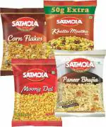 Satmola Namkeen Combo - Paneer Bhujia, Moong Dal, Cornflakes Mix And Khatta Meetha 4 x 162.5 g Pack of 4
