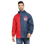 Citizen Spiderman Tapping Windcheater Jackets for Men with Inbuilt Hood & Carry Bag | Rubberised & Taffeta Fabric | Durable & Lightweight Rainsuit | Teal Blue & Red, 3XL