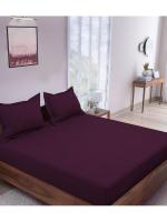 HOMETALES Cotton Vertical Striped King Bedsheet with 2 Pillow Covers- Purple