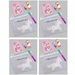 Le Delite Unicorn Gift Set Of Clear Folder Pouch, A6 Size Diary, Water Glitter Pen & Bookmark(4 Set)
