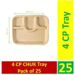 G 1 CHUK Chauka 4 CP Bagasse Disposable Tray (Pack of 25)