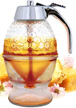 VMITRAHoney Dispenser - Baking Maple Syrup Glass Beautiful Comb Shaped Jar With Stand, 10 X 8 X 15 cm, Transparent