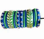 Aashirwad Traders Handmade Parrot Green and Blue Shine Silk Thread, Kundan and Plastic Bangles (Women) - 2.8 (set of 3)