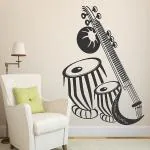 Asmi Collections 75 cm Music Instrument Sitar and Tabla Wall Stickers Self Adhesive Sticker (Pack of 1) | Wall Sticker | waterproof wall sticker