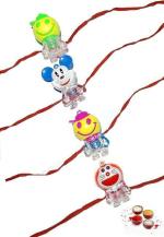 Eliq Kids Cartoon Kids Rakhi Set Of 2 Plastic (PVC) Chawal Roli Pack, Rakhi Set (4 Rakhi)