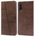 Ramola Traders Flip Cover Case for Xiaomi Mi A3 | Xiaomi Redmi Mi A3 (Stitched Leather Finish | Magnetic Closure | Inner TPU | Foldable Stand | Wallet Card Slots | Brown)