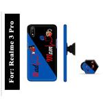 Mobi Elite Black and Blue Mom Dad Printed Hard Back Case Cover with Mobile Holder, Pop holder, Pop socket for Realme 3 Pro