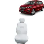 Kingsway Towel Fabric Car Seat Covers for Maruti Suzuki Ertiga, 2018 - 2022 Model, Material: 100% Cotton, Color : White, Complete Set of All Seats (Car Specific Front + Rear Seat Covers)