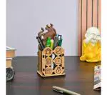 Future Works Stock Market Bull Desk Organizer with Pen Holder and Table Organizer unique gift for office stationary and study table organiser (Wooden Bamboo)